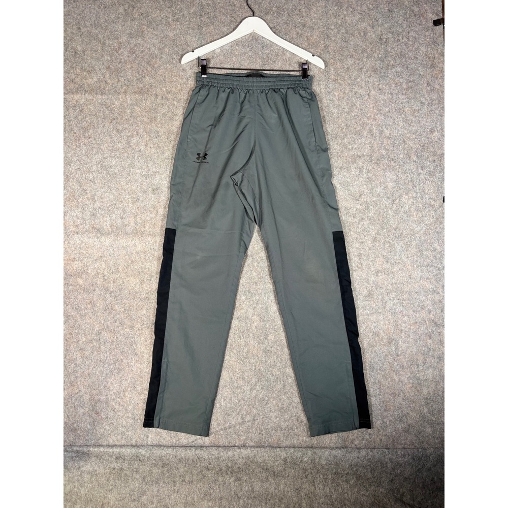 Under Armour Track Pants Mens Medium Gray Black Mesh Lined Ankle Zip Athletic